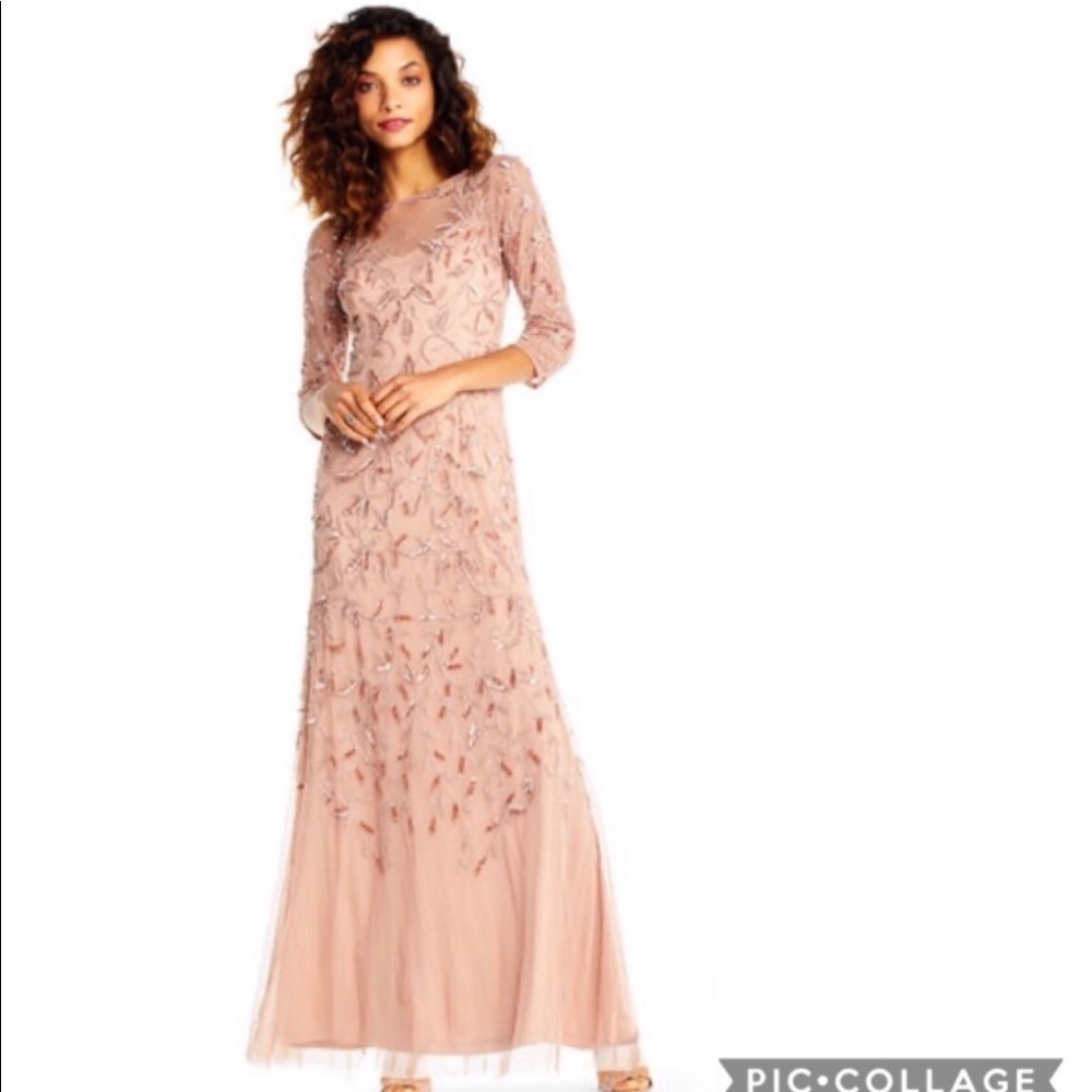 Adrianna Papell Long sleeve rose gold godet dress - Picture 6 of 13